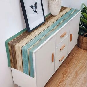 Barn Wood Brown Teal Table Runner - Farm House Style ~ Linen